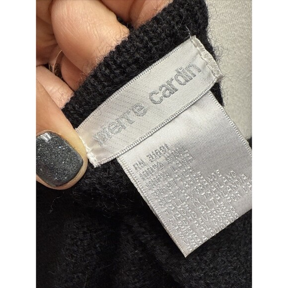 PIERRE CARDIN L SWEATER BLACK CARDIGAN WOOL FULL ZIP Vtg - Picture 4 of 8